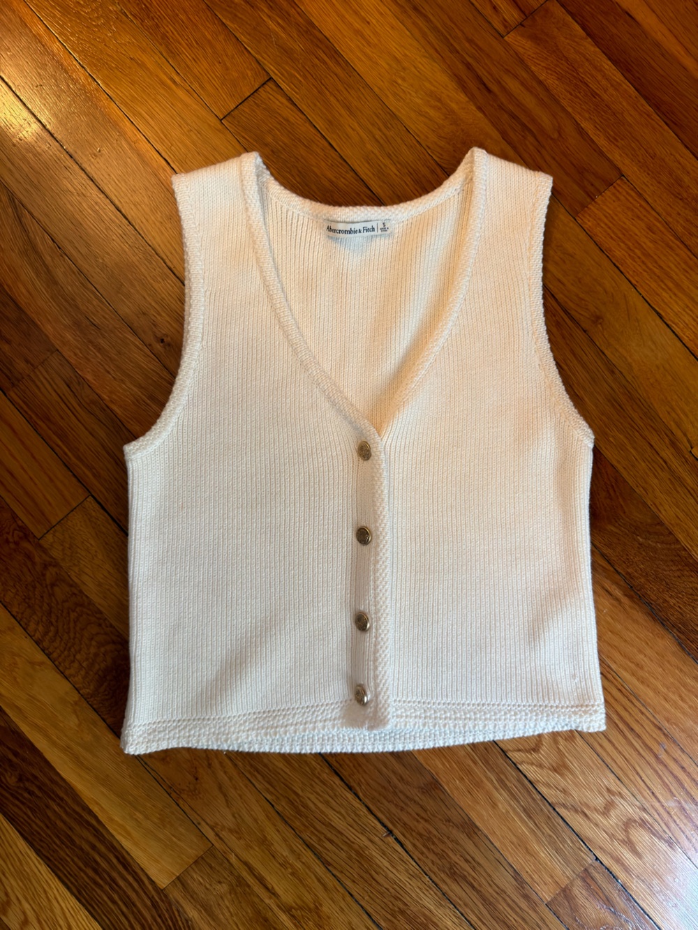 Abercrombie & Fitch Cream Button-Front Knit Vest